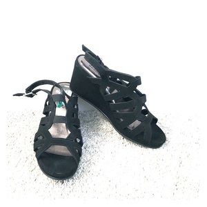 Dollhouse Black Strappy Wedges
